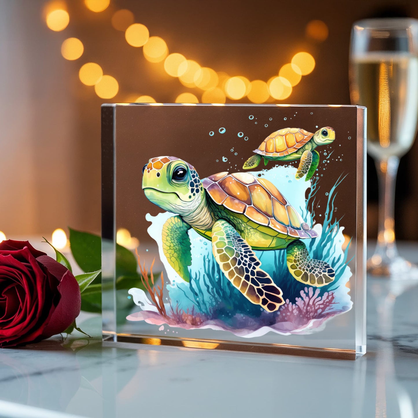 Cute Sea Turtle 008 - 6" x 6" Acrylic Block