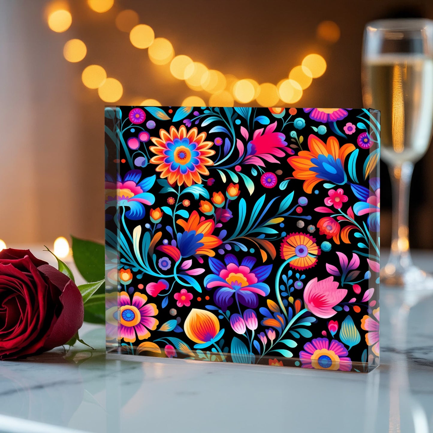 Mexican Floral Fiesta Pattern 057 - 6" x 6" Acrylic Block