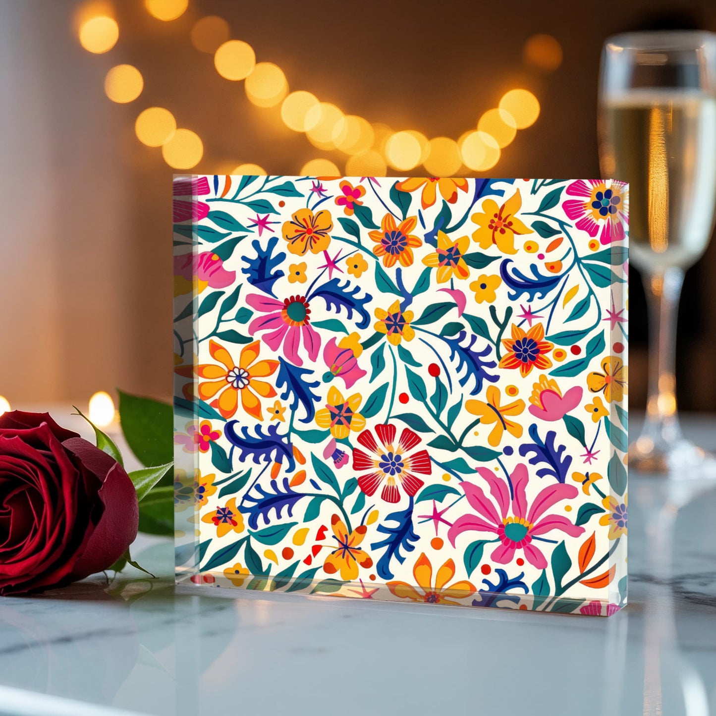 Mexican Floral Fiesta Pattern 003 - 6" x 6" Acrylic Block
