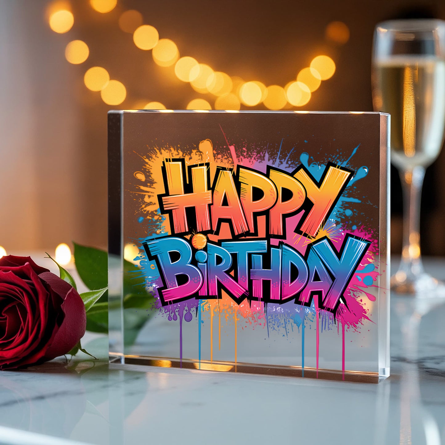 Happy Birthday 021 - 6" x 6" Acrylic Block