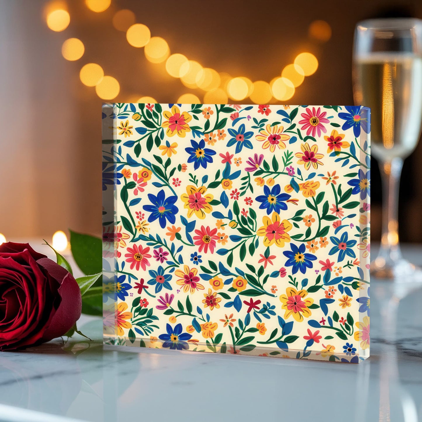 Mexican Floral Fiesta Pattern 006 - 6" x 6" Acrylic Block
