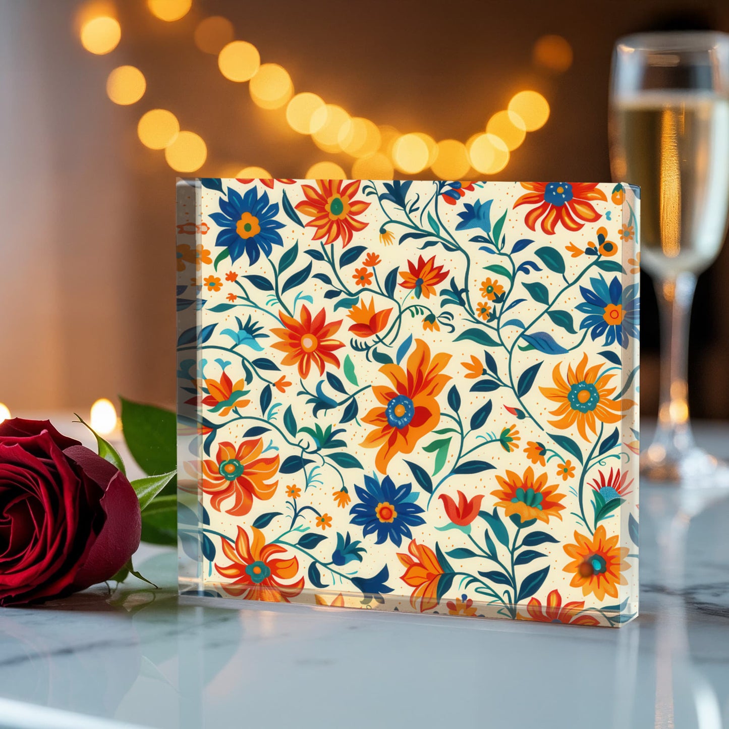 Mexican Floral Fiesta Pattern 012 - 6" x 6" Acrylic Block