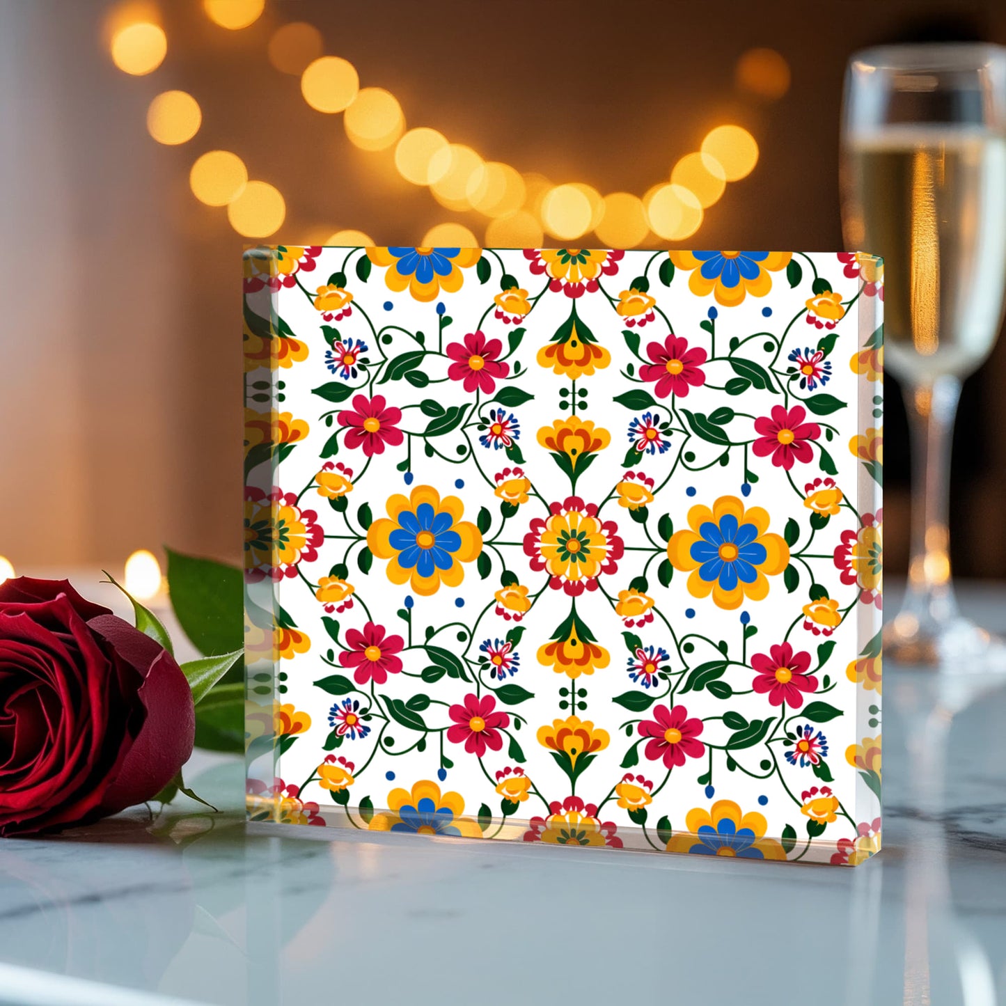 Mexican Floral Fiesta Pattern 018 - 6" x 6" Acrylic Block