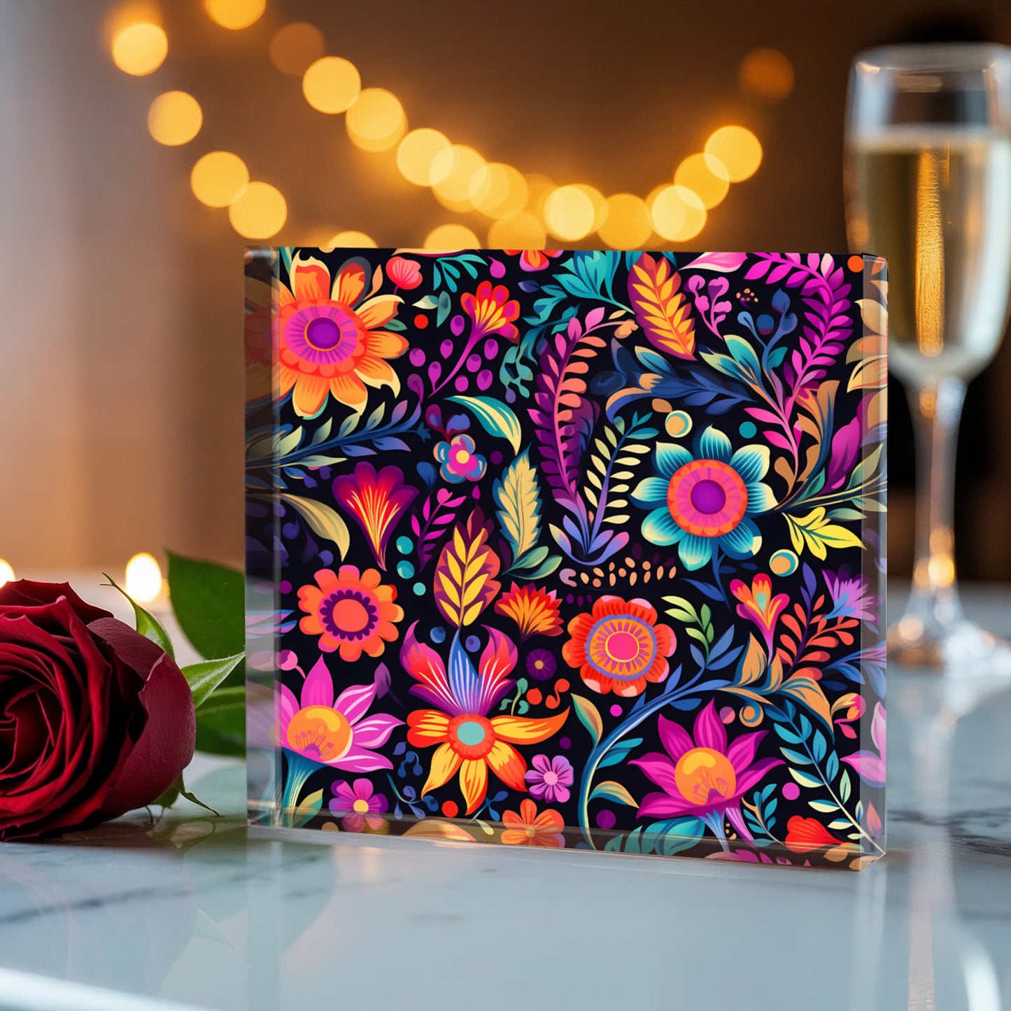 Mexican Floral Fiesta Pattern 059 - 6" x 6" Acrylic Block