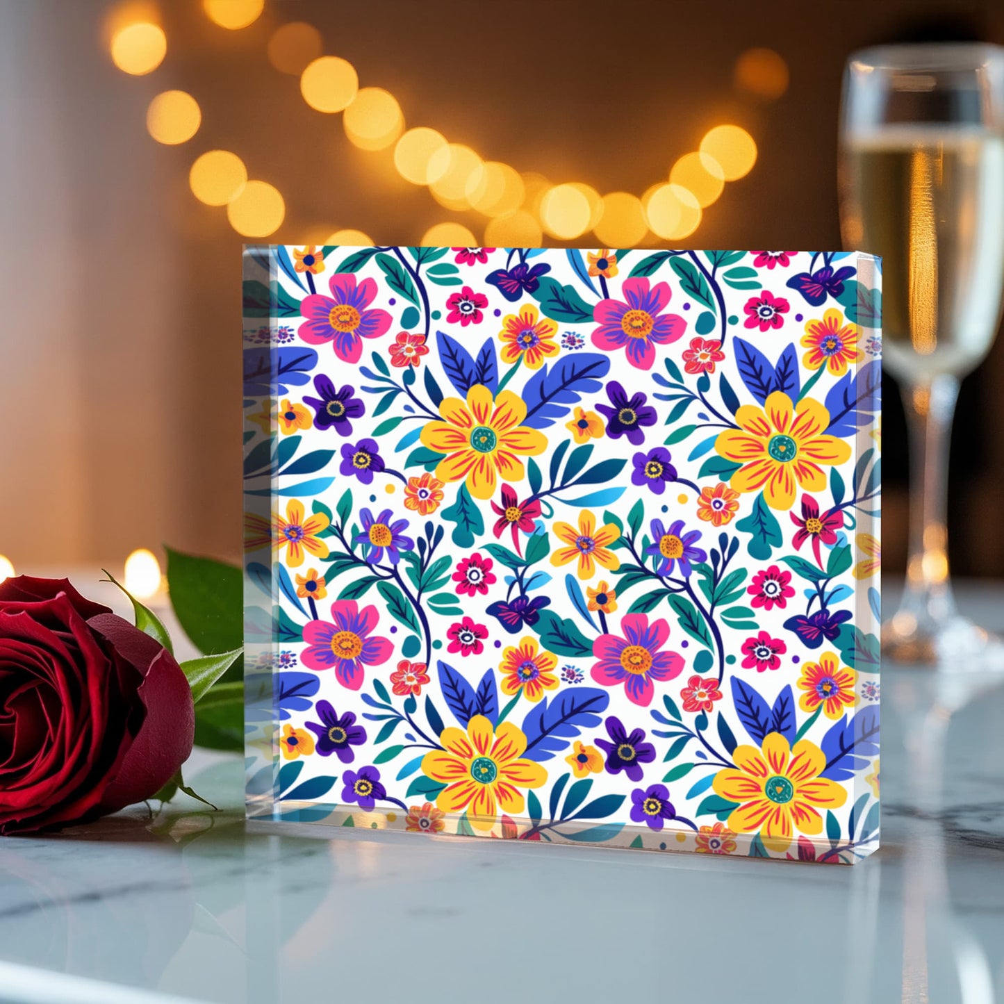 Mexican Floral Fiesta Pattern 064 - 6" x 6" Acrylic Block