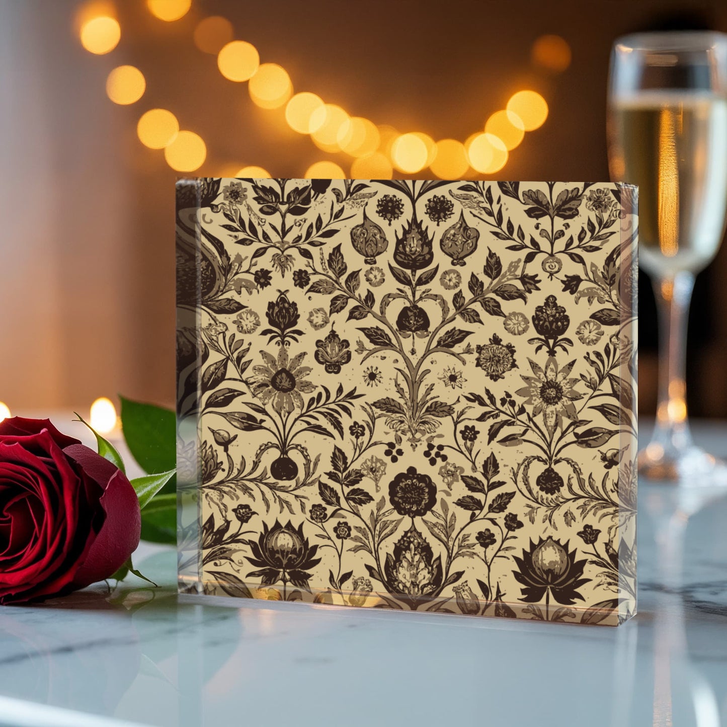 Folk Floral Pattern, Afghan Inspired 01 - 6" x 6" Acrylic Block