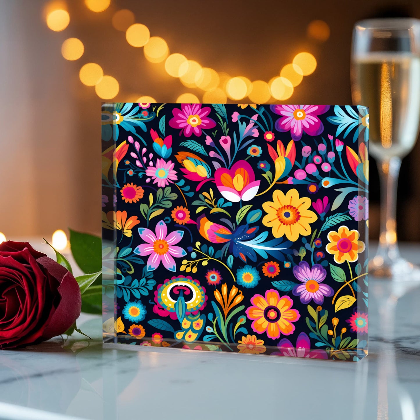 Mexican Floral Fiesta Pattern 055 - 6" x 6" Acrylic Block