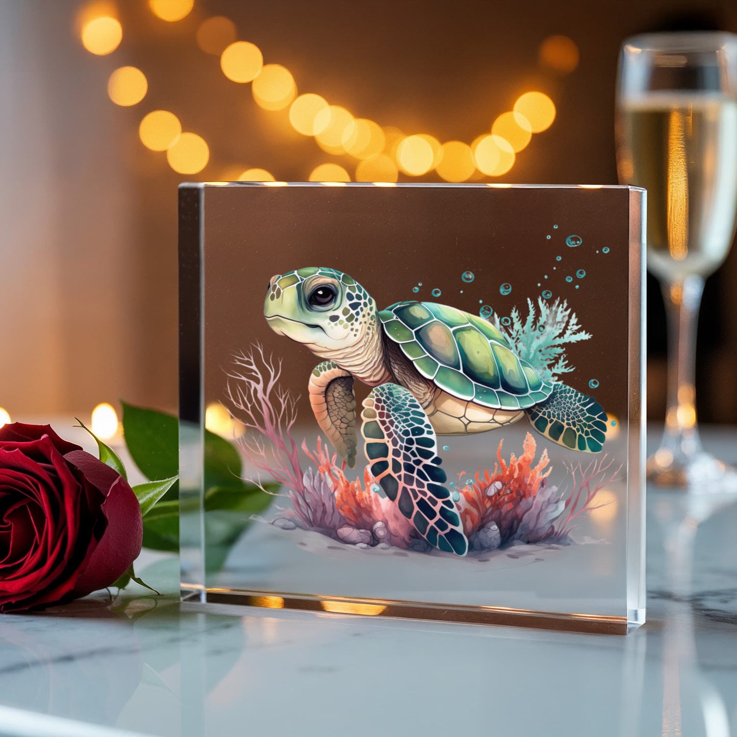 Cute Sea Turtle 013 - 6" x 6" Acrylic Block