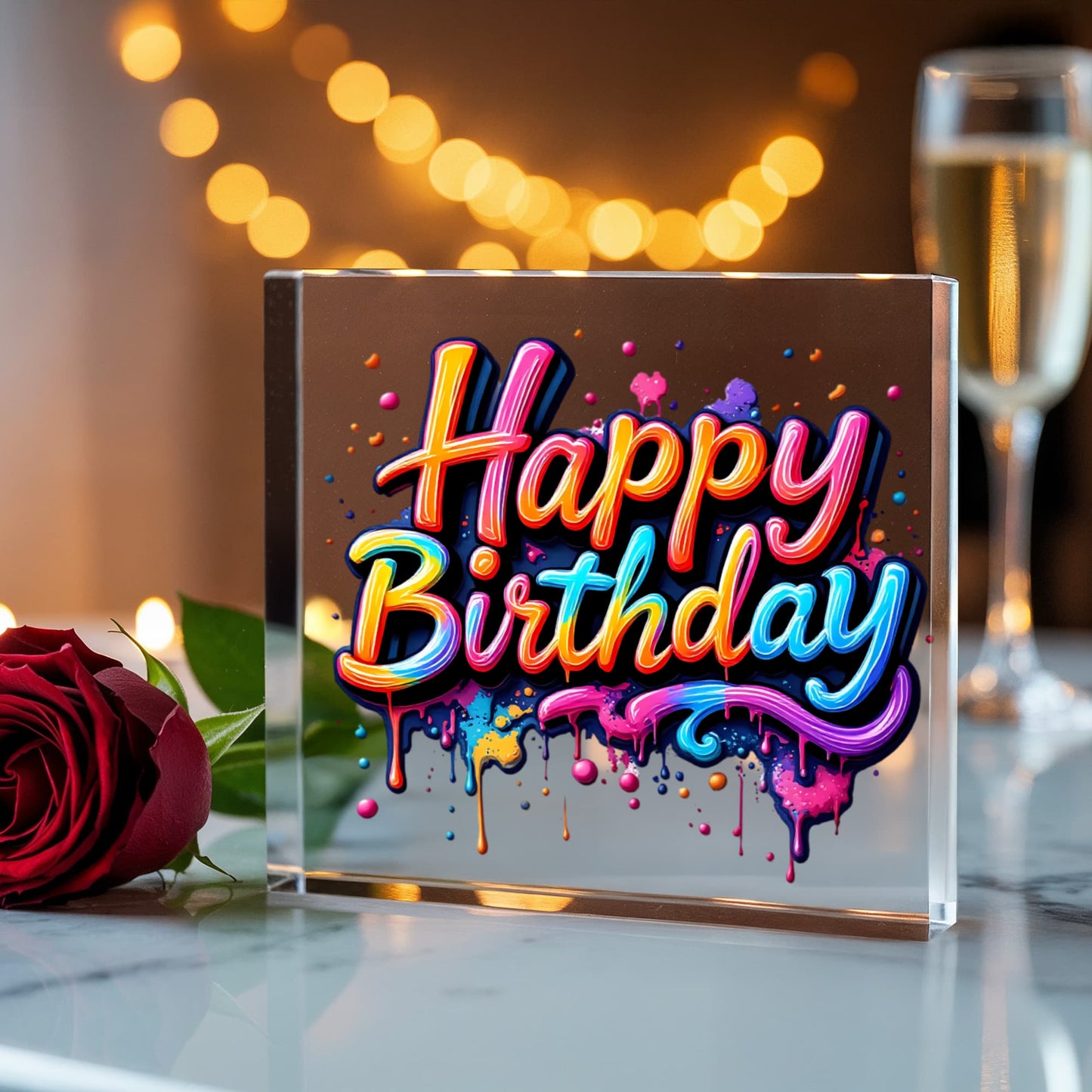 Happy Birthday 028 - 6" x 6" Acrylic Block