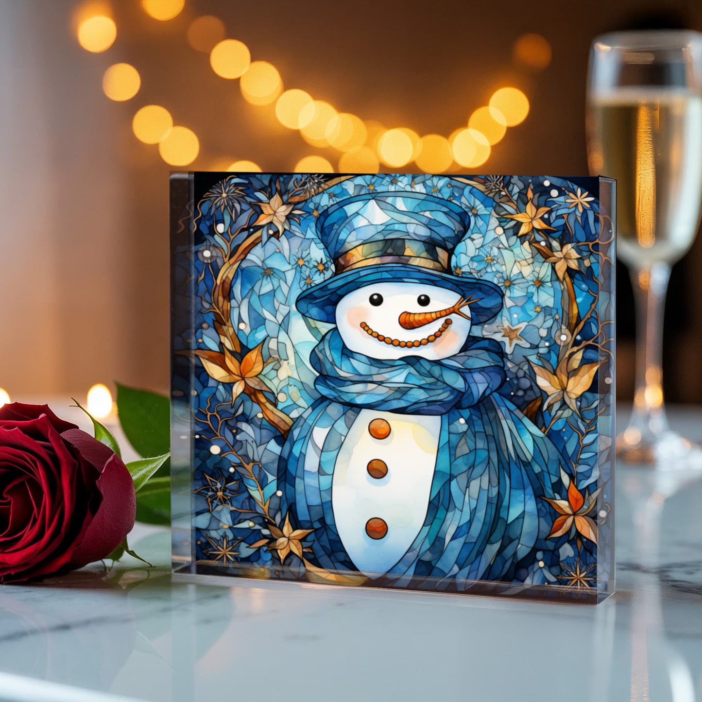 Christmas Stained Glass Style Design 021 - 6" x 6" Acrylic Block