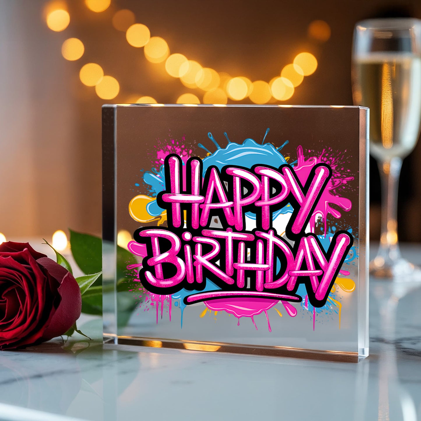 Happy Birthday 018 - 6" x 6" Acrylic Block