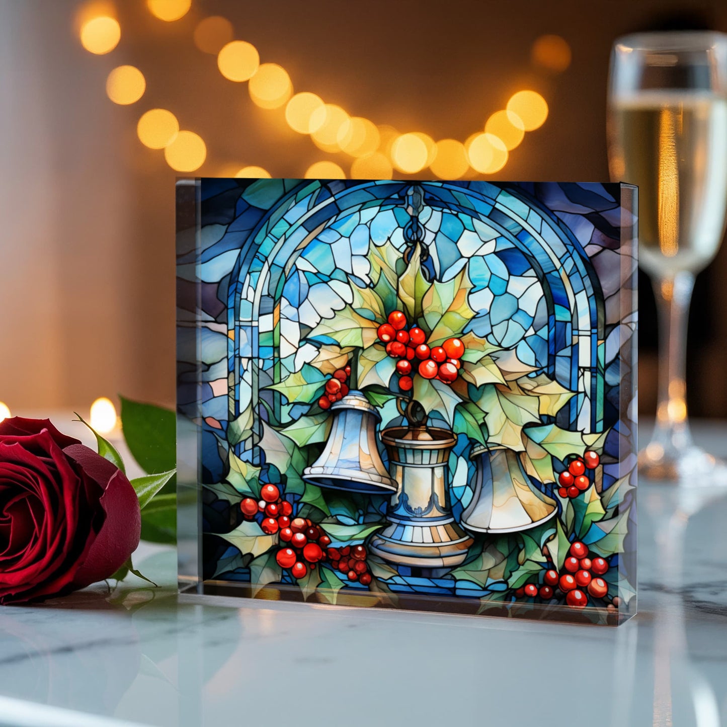 Christmas Stained Glass Style Design 024 - 6" x 6" Acrylic Block