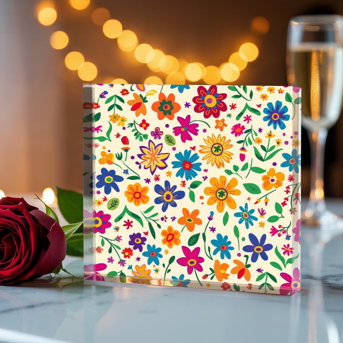 Mexican Floral Fiesta Pattern 005 - 6" x 6" Acrylic Block
