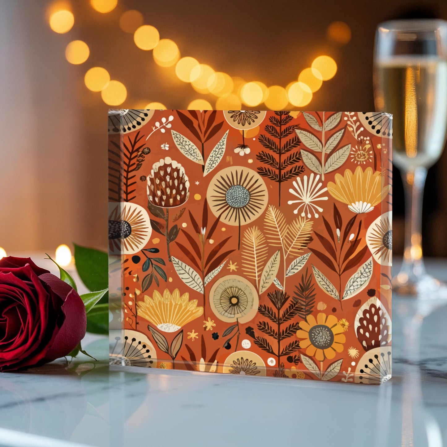 Folk Floral Pattern, African Inspired 02 - 6" x 6" Acrylic Block