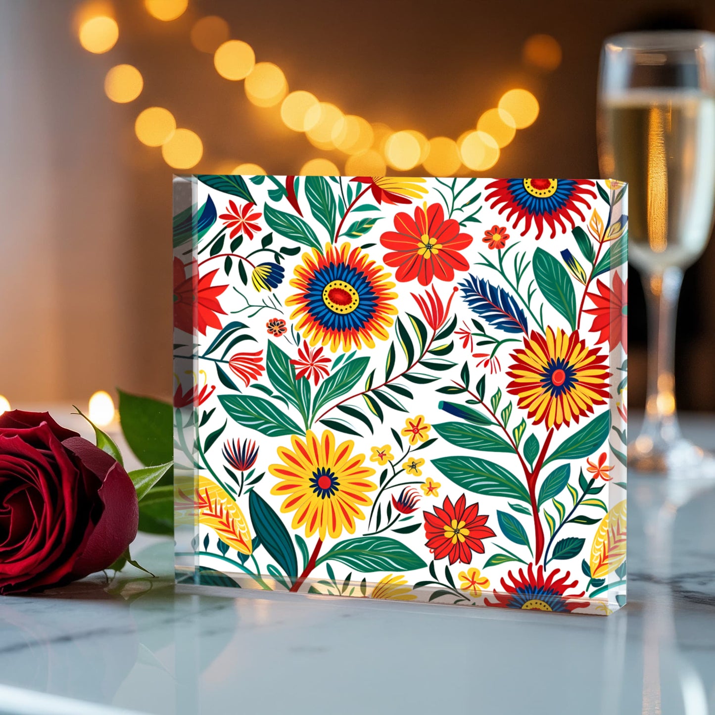 Mexican Floral Fiesta Pattern 023 - 6" x 6" Acrylic Block