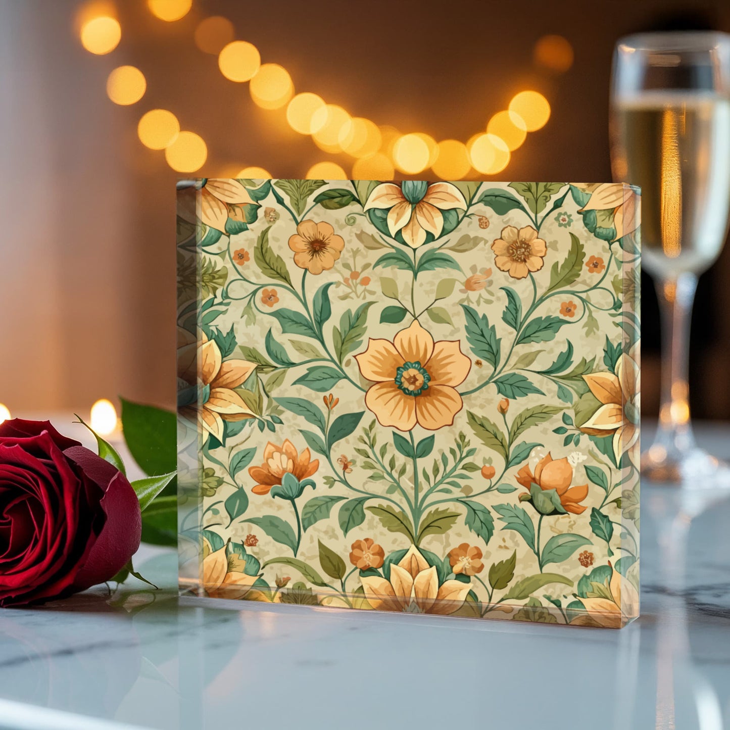 Folk Floral Pattern, Armenian Inspired 02 - 6" x 6" Acrylic Block