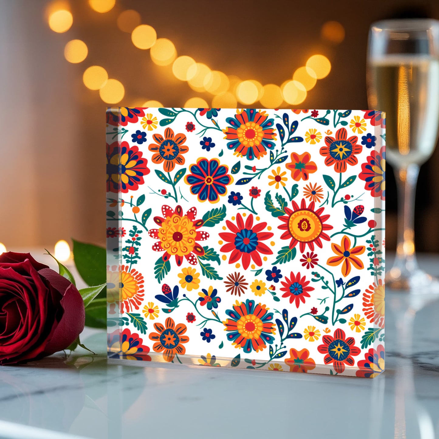 Mexican Floral Fiesta Pattern 026 - 6" x 6" Acrylic Block