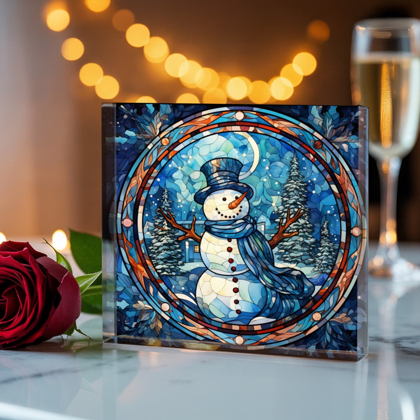 Christmas Stained Glass Style Design 026 - 6" x 6" Acrylic Block