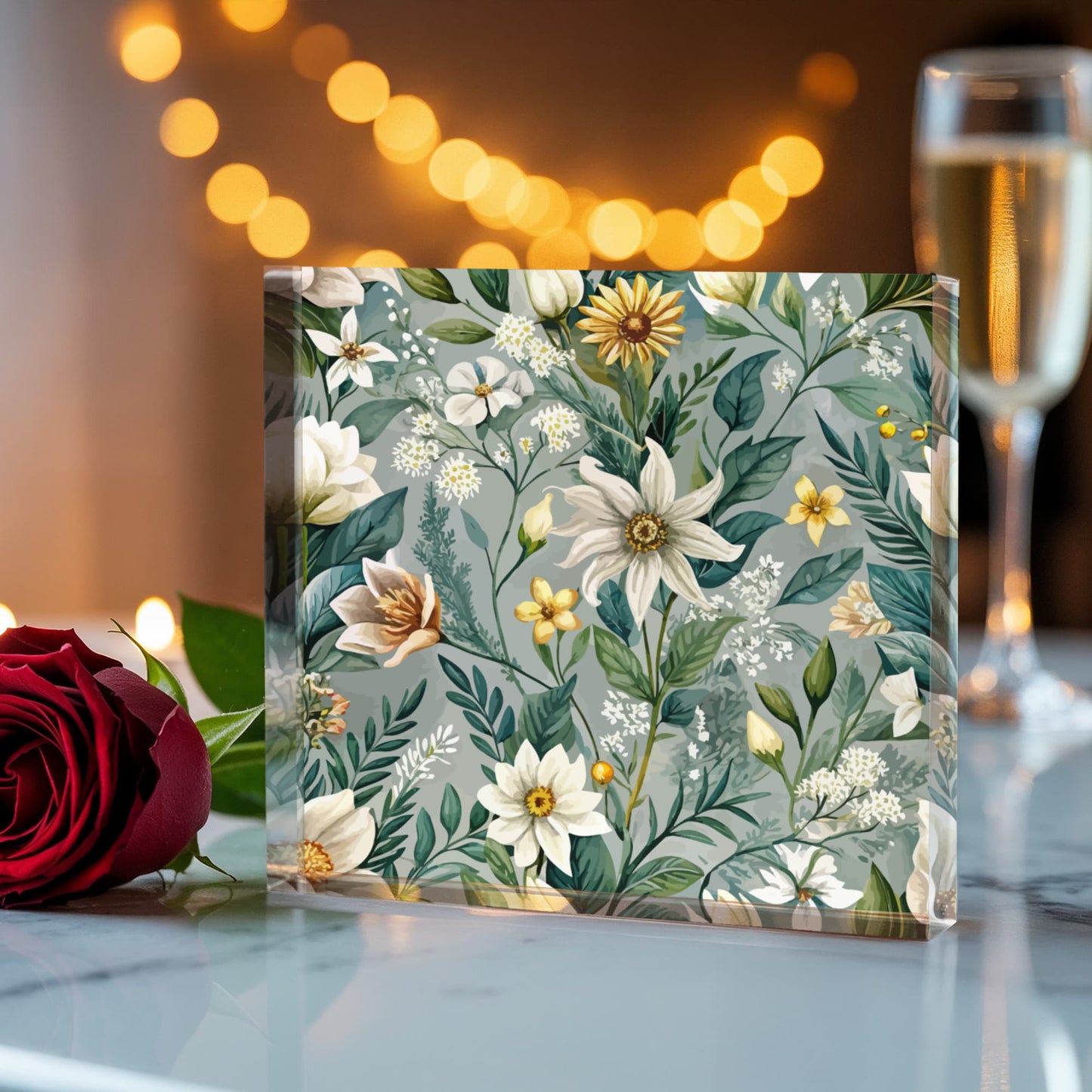 Folk Floral Pattern, Alpine Inspired 03 - 6" x 6" Acrylic Block