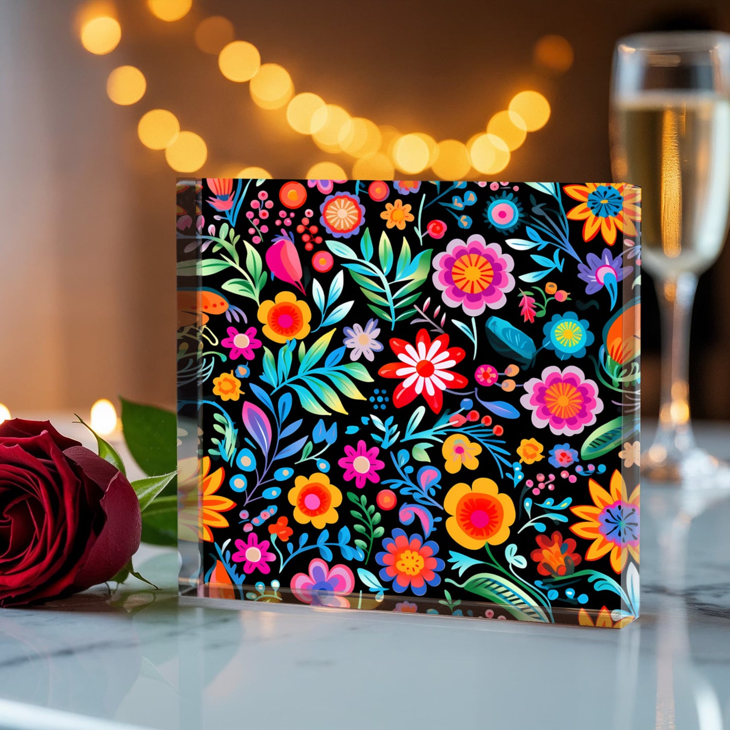 Mexican Floral Fiesta Pattern 060 - 6" x 6" Acrylic Block