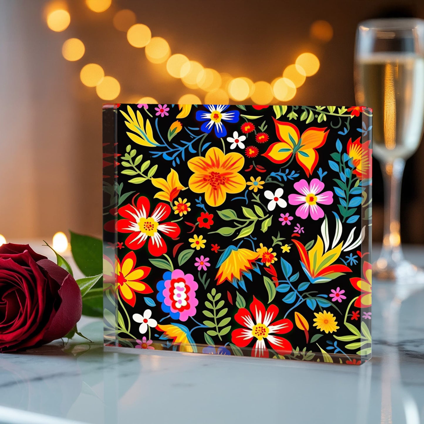 Mexican Floral Fiesta Pattern 037 - 6" x 6" Acrylic Block