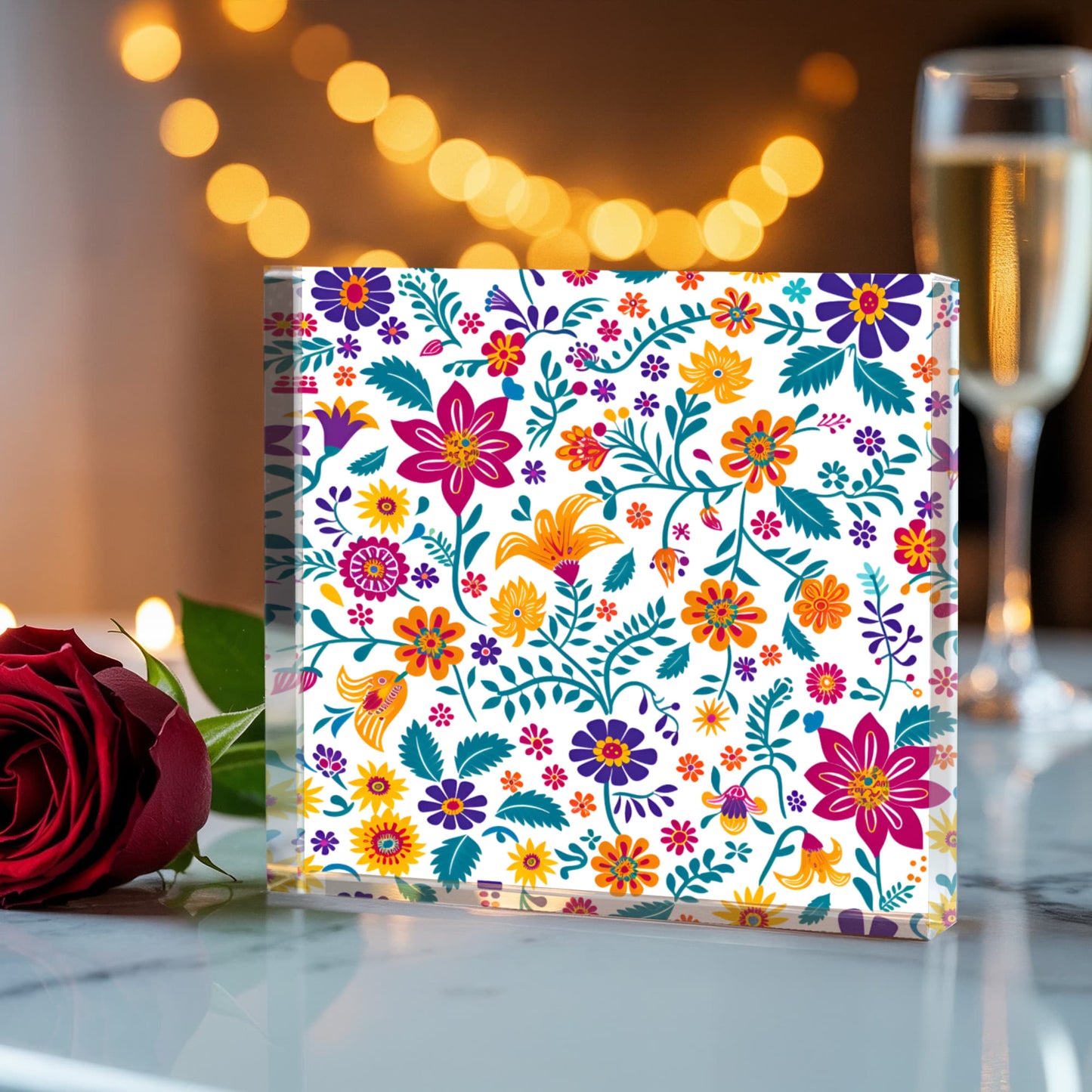 Mexican Floral Fiesta Pattern 013 - 6" x 6" Acrylic Block