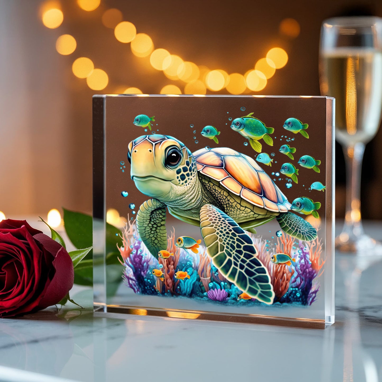 Cute Sea Turtle 003 - 6" x 6" Acrylic Block