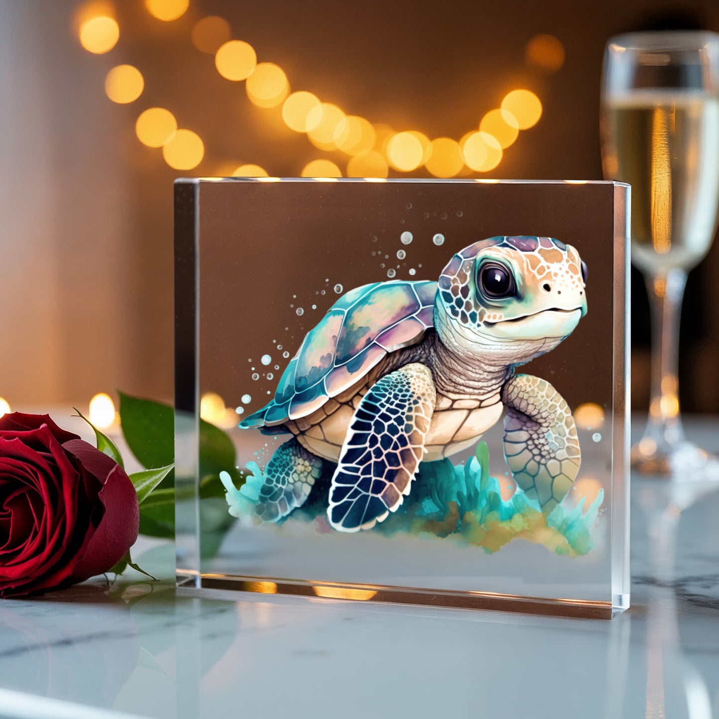 Cute Sea Turtle 014 - 6" x 6" Acrylic Block