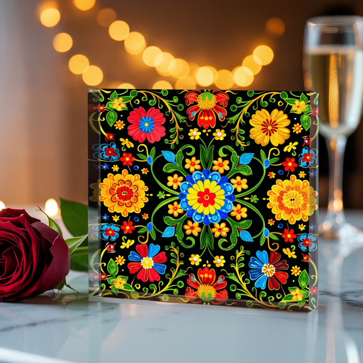 Mexican Floral Fiesta Pattern 061 - 6" x 6" Acrylic Block