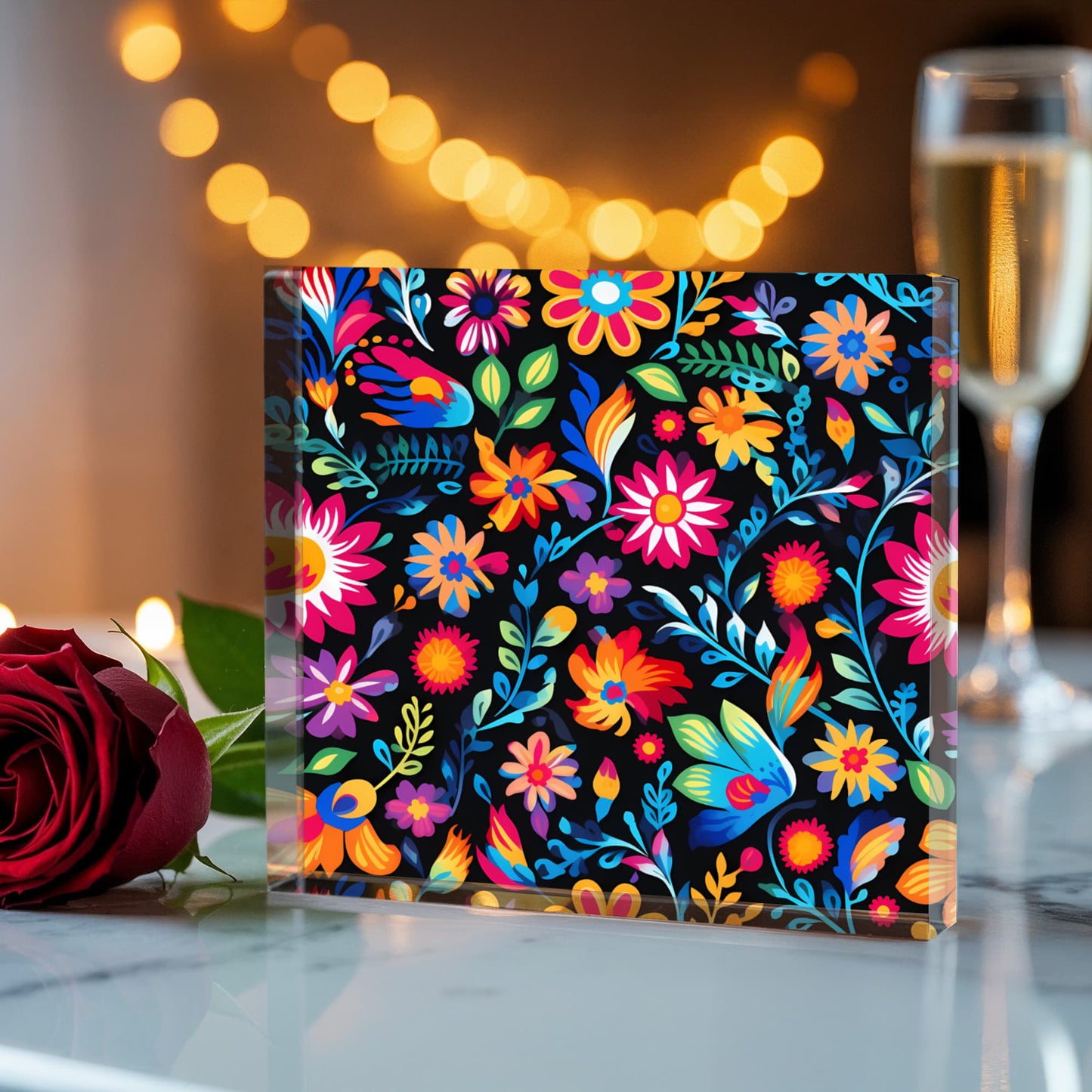 Mexican Floral Fiesta Pattern 053 - 6" x 6" Acrylic Block