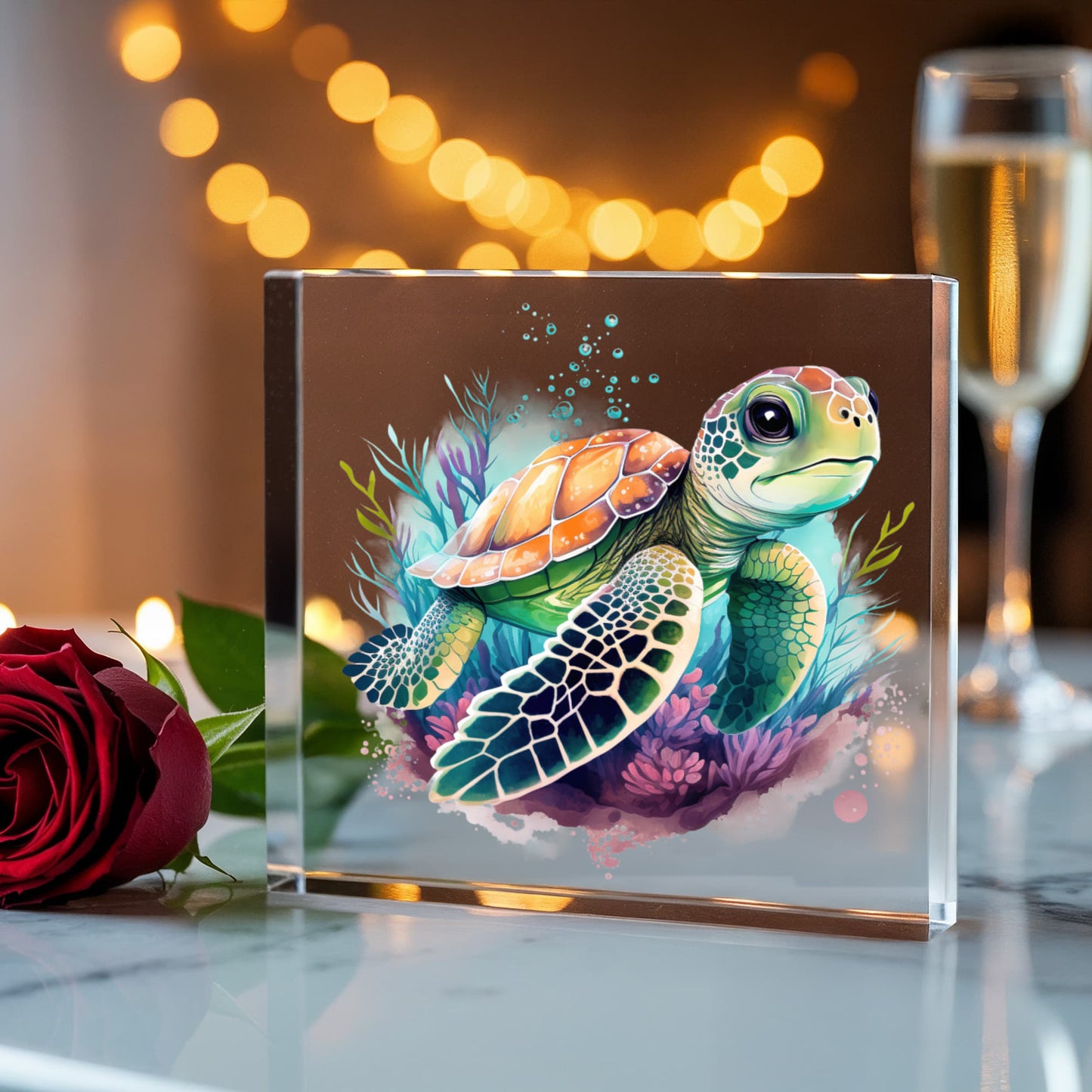 Cute Sea Turtle 007 - 6" x 6" Acrylic Block