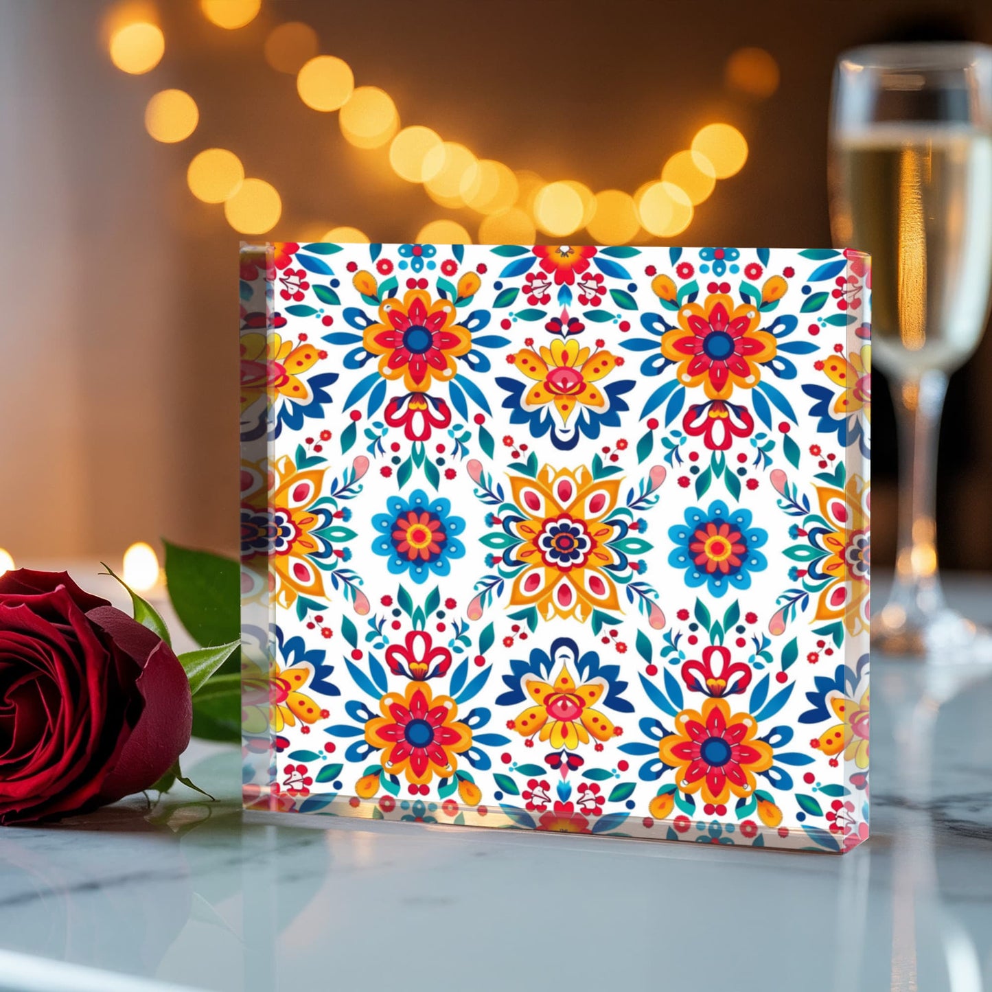 Mexican Floral Fiesta Pattern 070 - 6" x 6" Acrylic Block