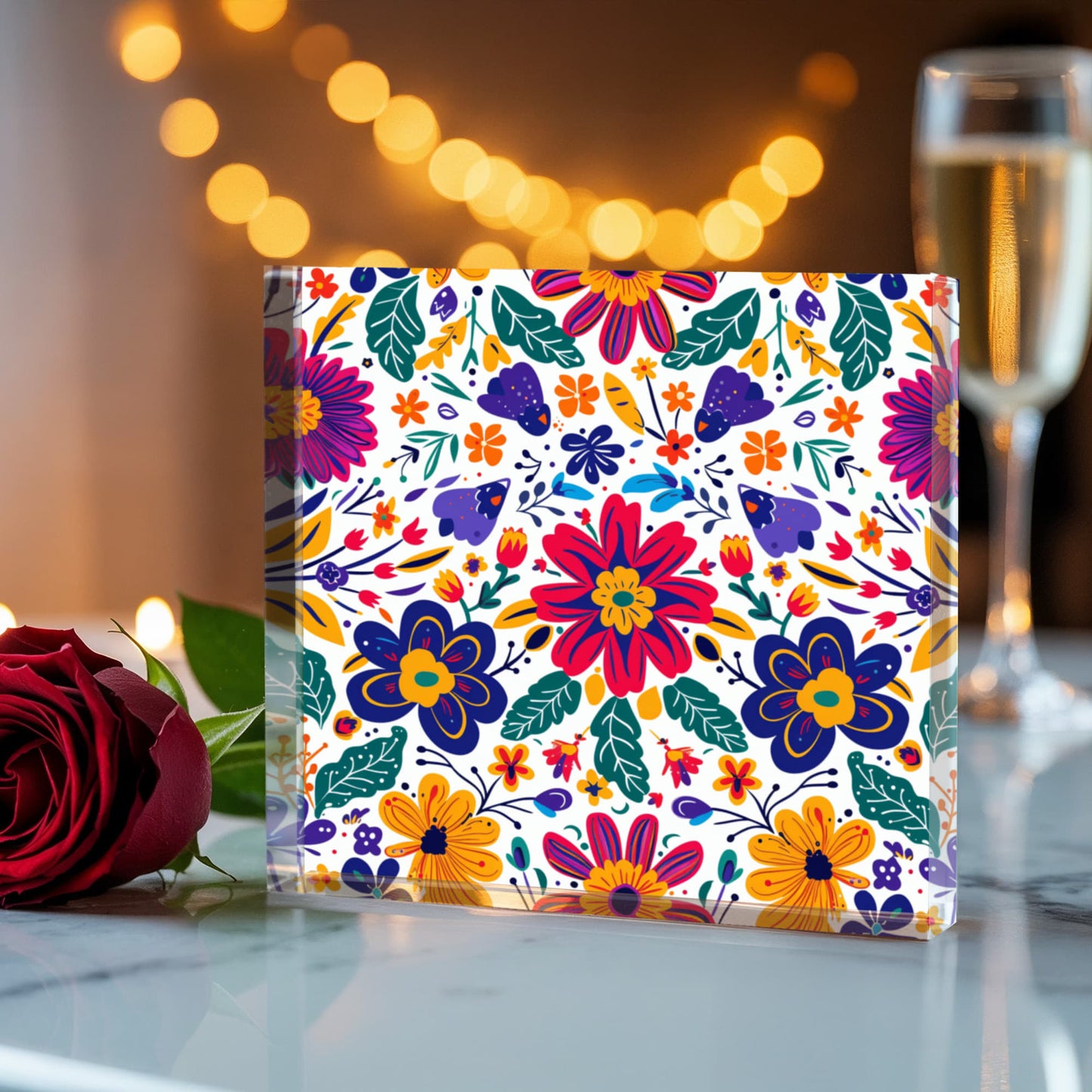 Mexican Floral Fiesta Pattern 067 - 6" x 6" Acrylic Block