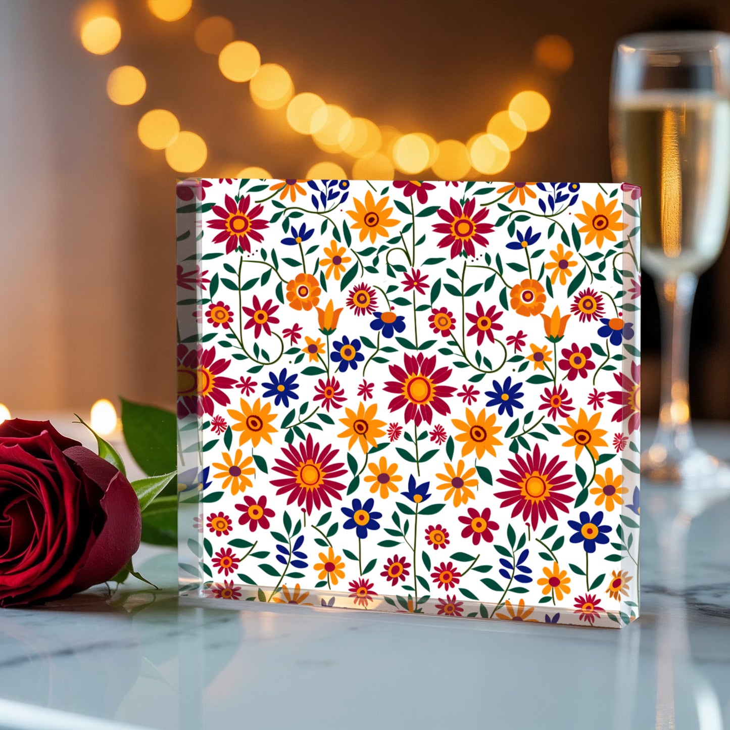 Mexican Floral Fiesta Pattern 017 - 6" x 6" Acrylic Block