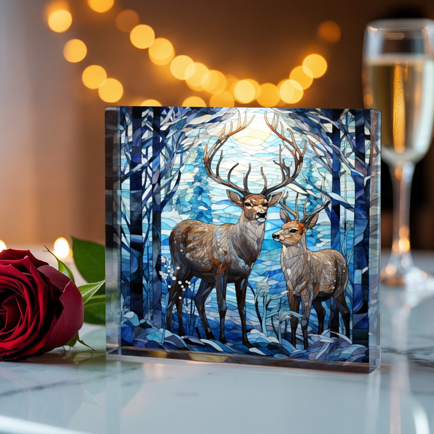 Christmas Stained Glass Style Design 030 - 6" x 6" Acrylic Block