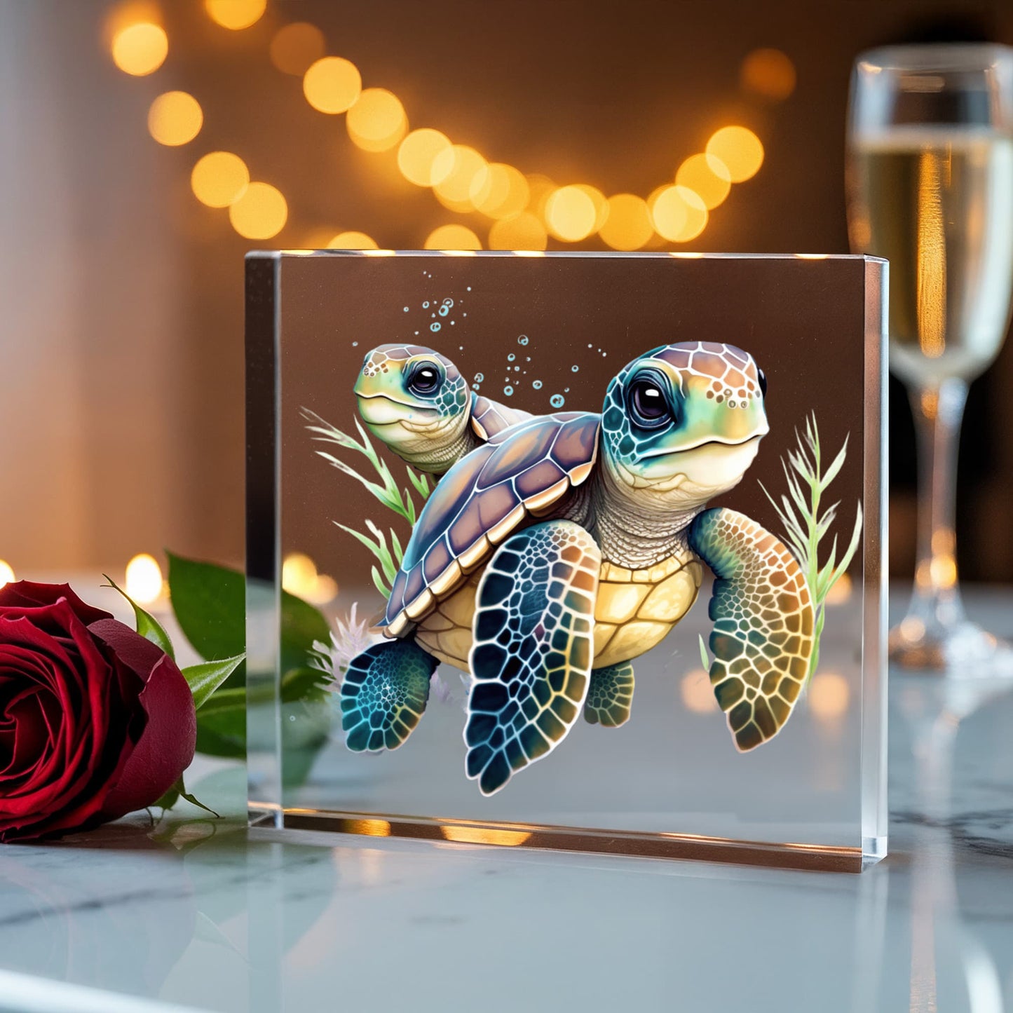 Cute Sea Turtle 010 - 6" x 6" Acrylic Block