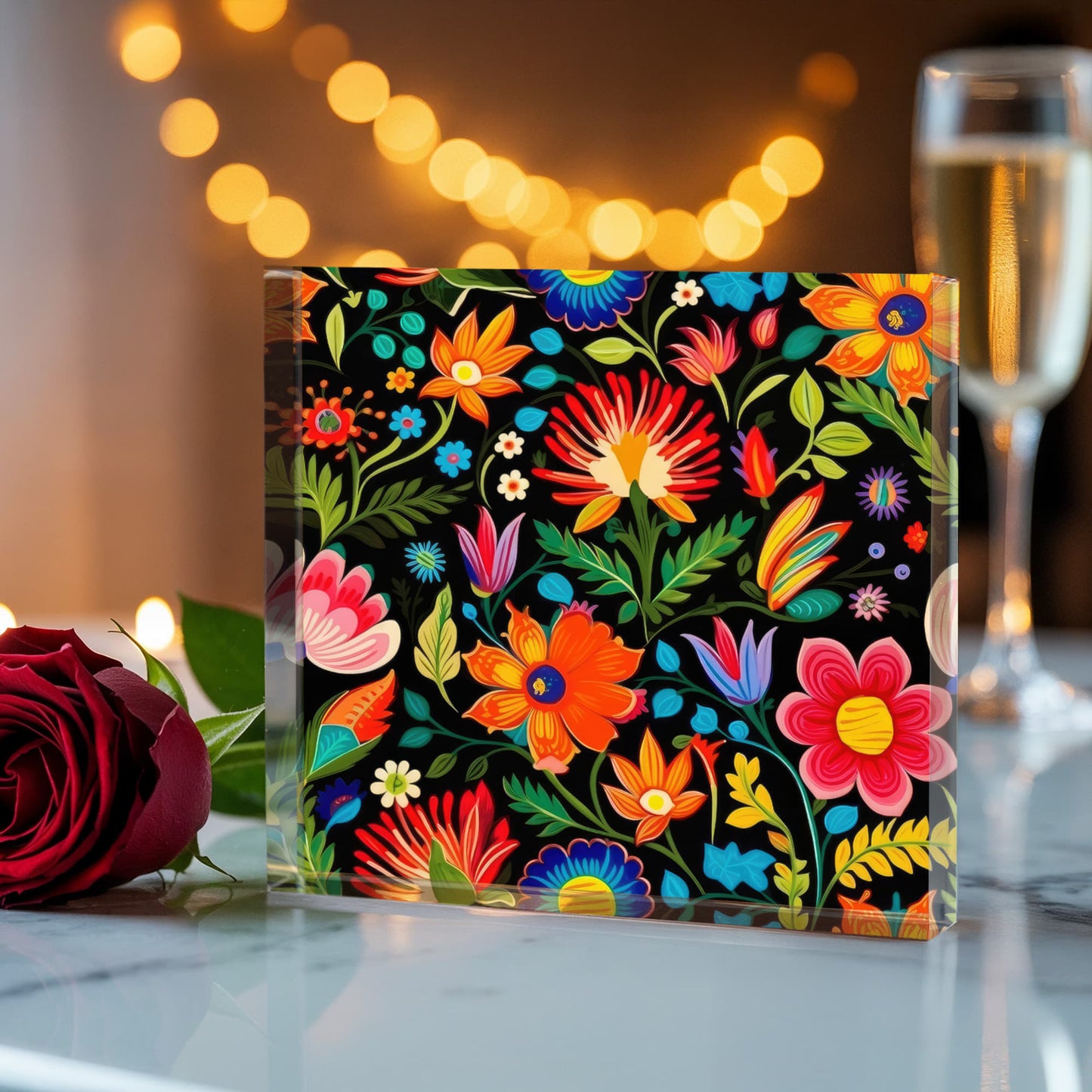 Mexican Floral Fiesta Pattern 039 - 6" x 6" Acrylic Block