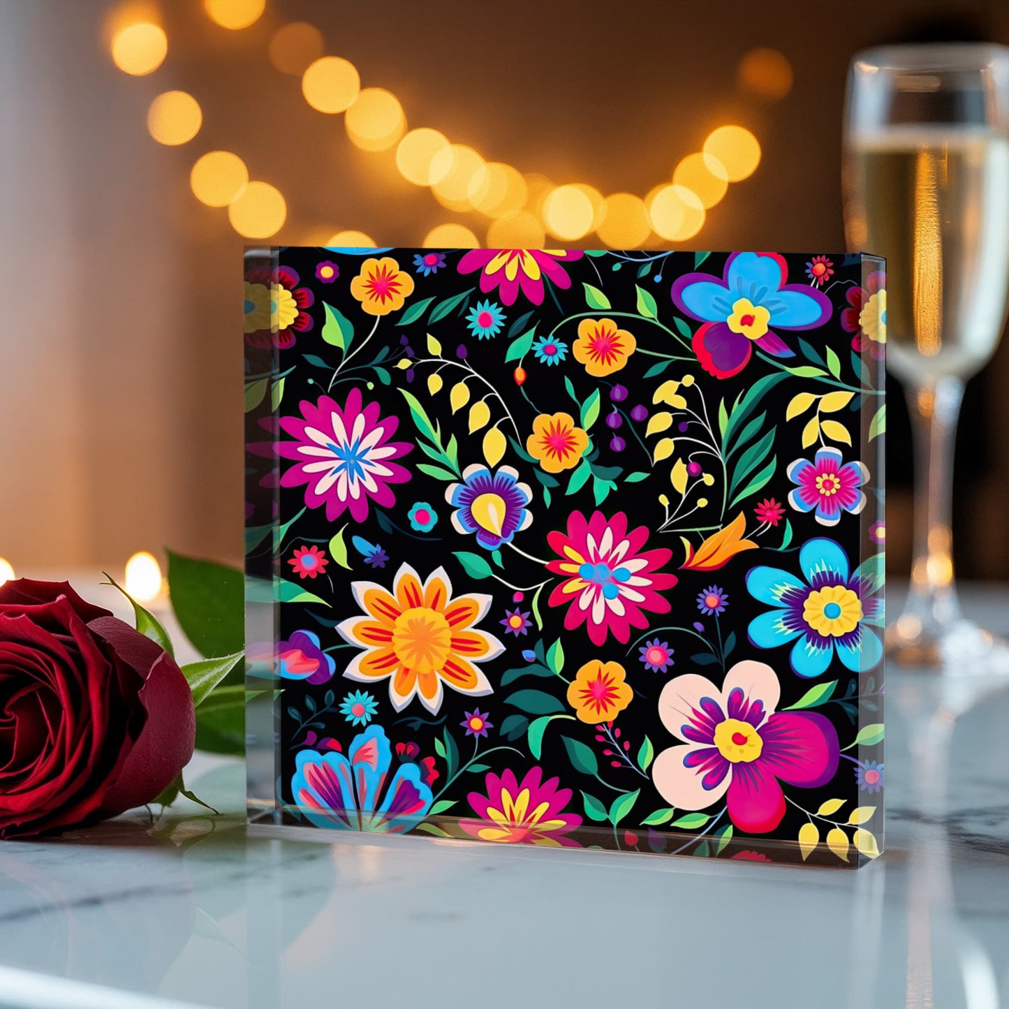 Mexican Floral Fiesta Pattern 034 - 6" x 6" Acrylic Block