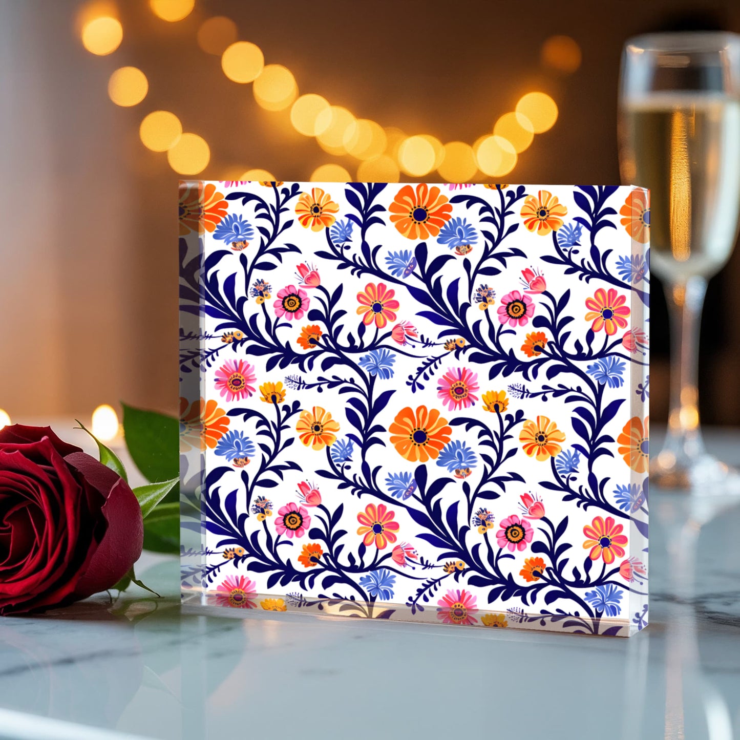 Mexican Floral Fiesta Pattern 022 - 6" x 6" Acrylic Block