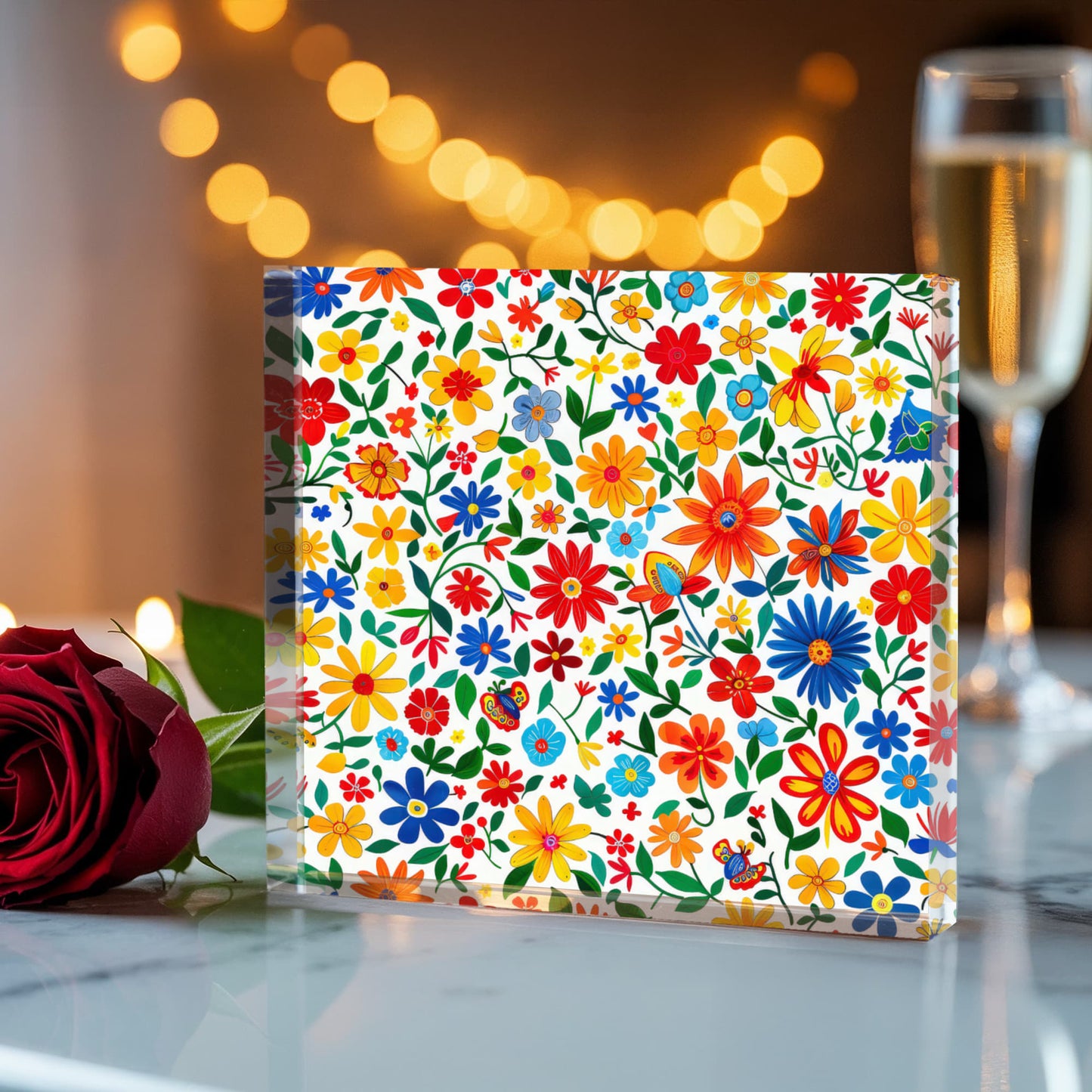 Mexican Floral Fiesta Pattern 009 - 6" x 6" Acrylic Block