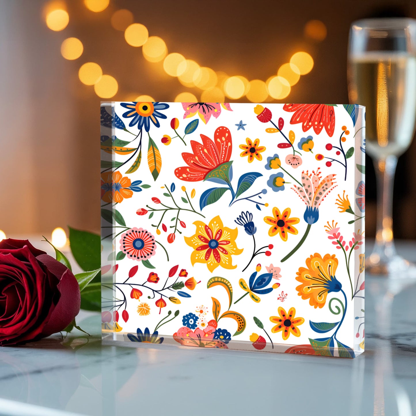 Mexican Floral Fiesta Pattern 019 - 6" x 6" Acrylic Block