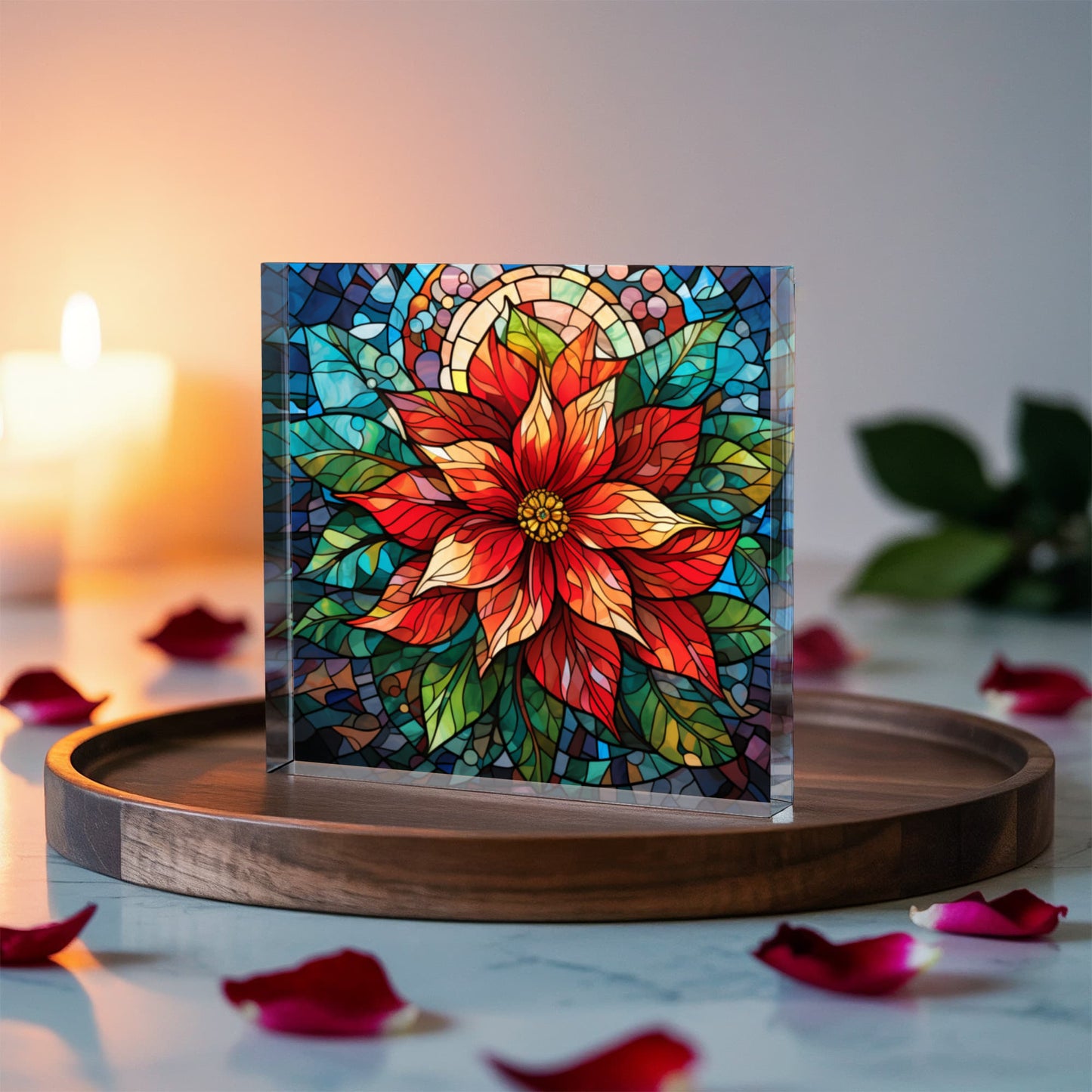 Christmas Stained Glass Style Design 001 - 6" x 6" Acrylic Block