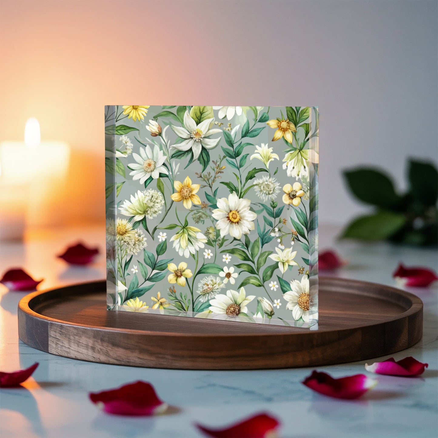 Folk Floral Pattern, Alpine Inspired 01 - 6" x 6" Acrylic Block