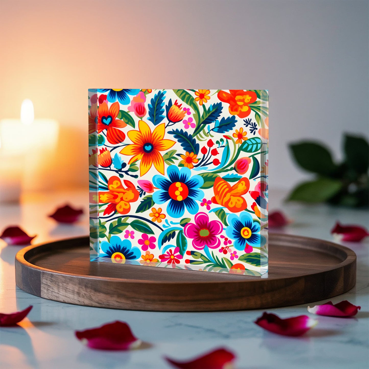 Mexican Floral Fiesta Pattern 050 - 6" x 6" Acrylic Block
