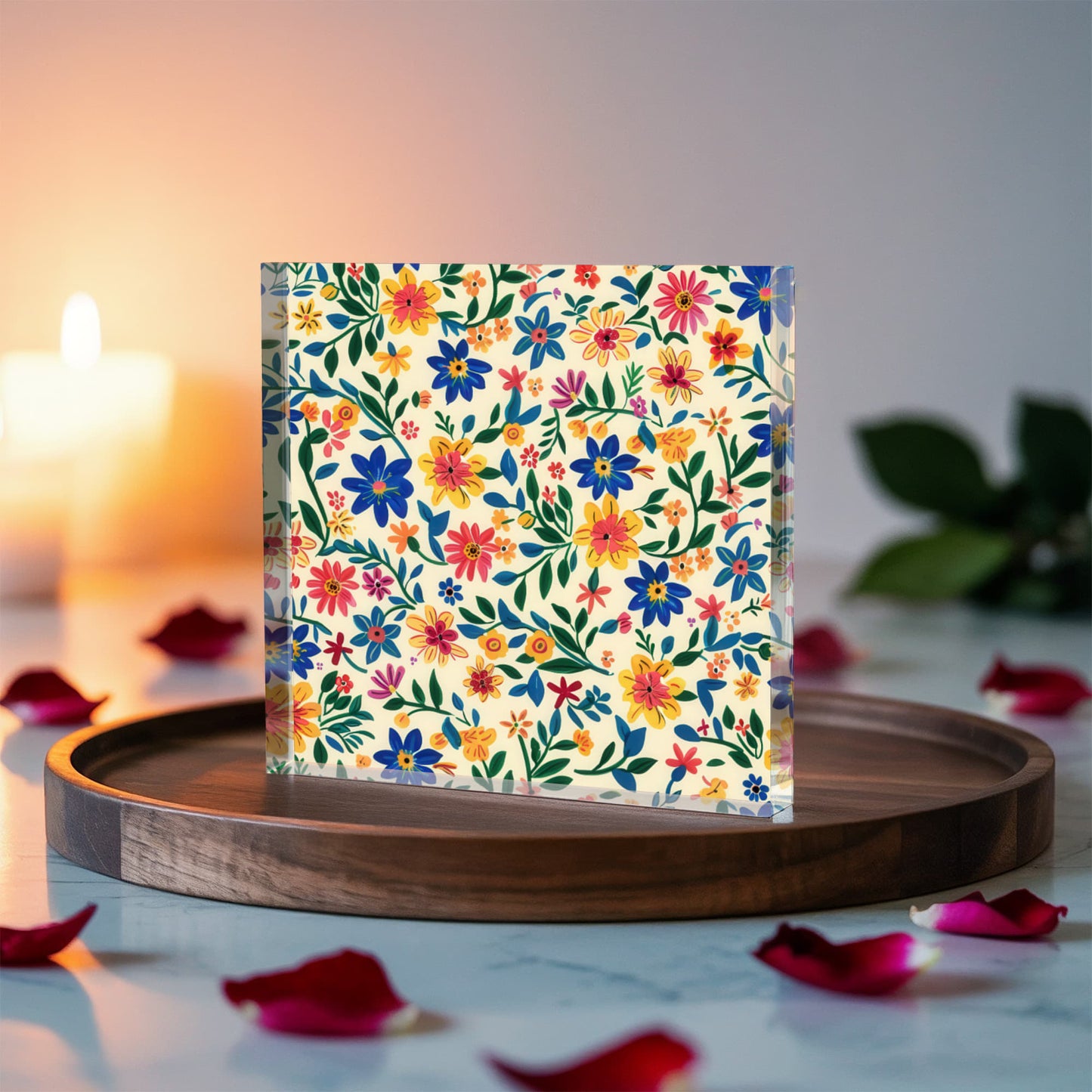 Mexican Floral Fiesta Pattern 006 - 6" x 6" Acrylic Block