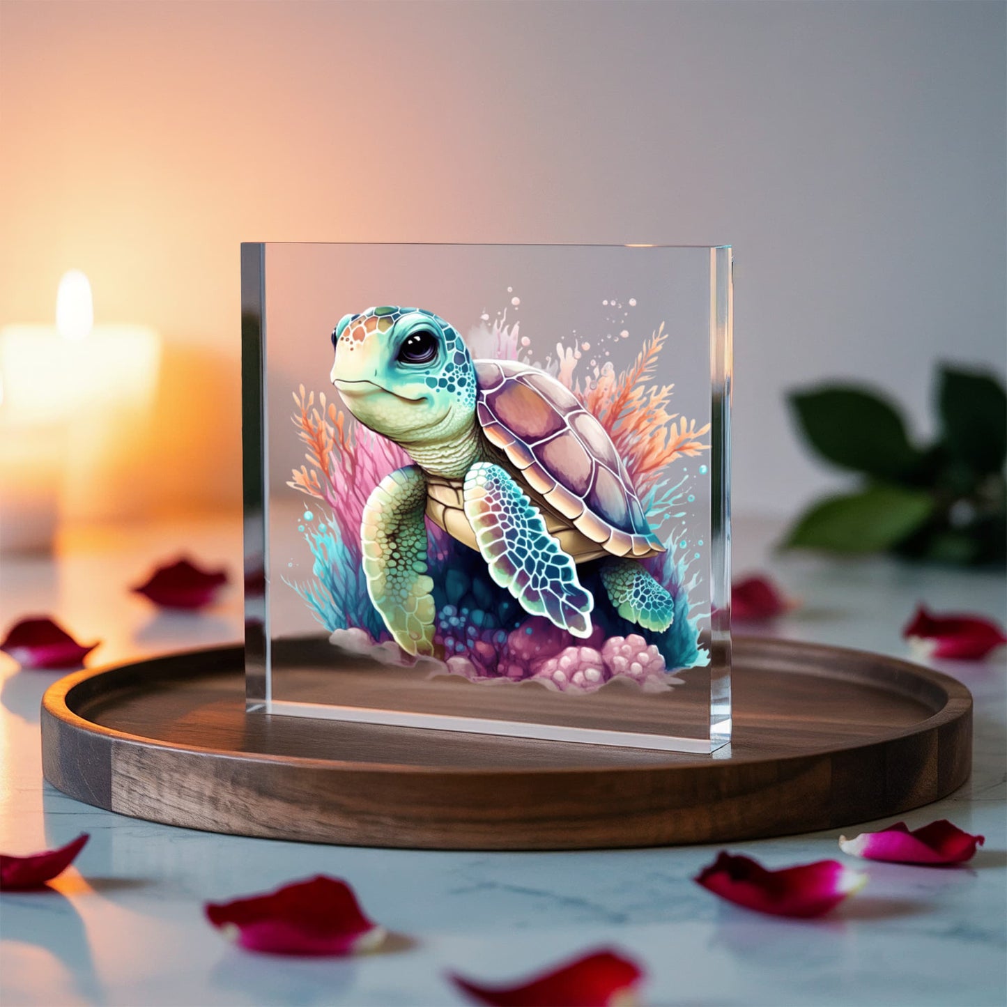 Cute Sea Turtle 012 - 6" x 6" Acrylic Block