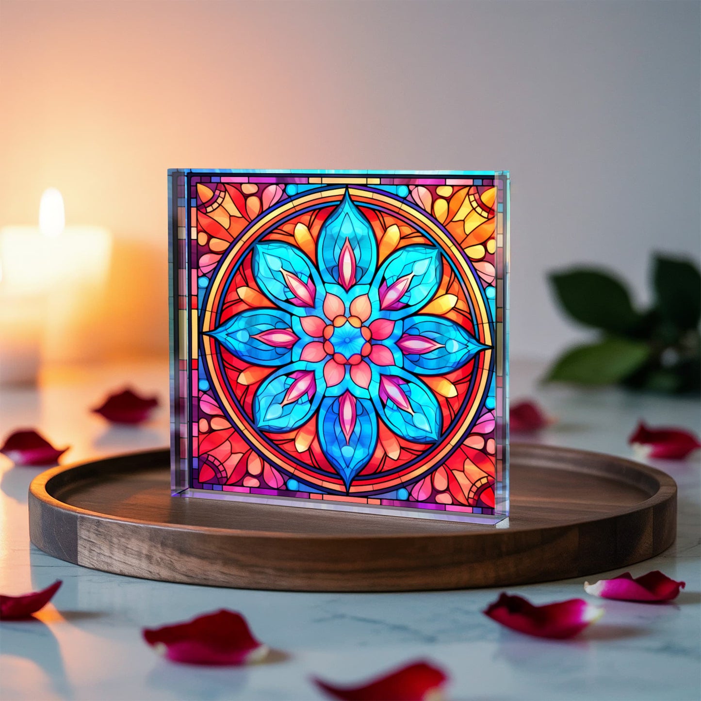 Mandala Stained Glass Style Design 002 - 6" x 6" Acrylic Block