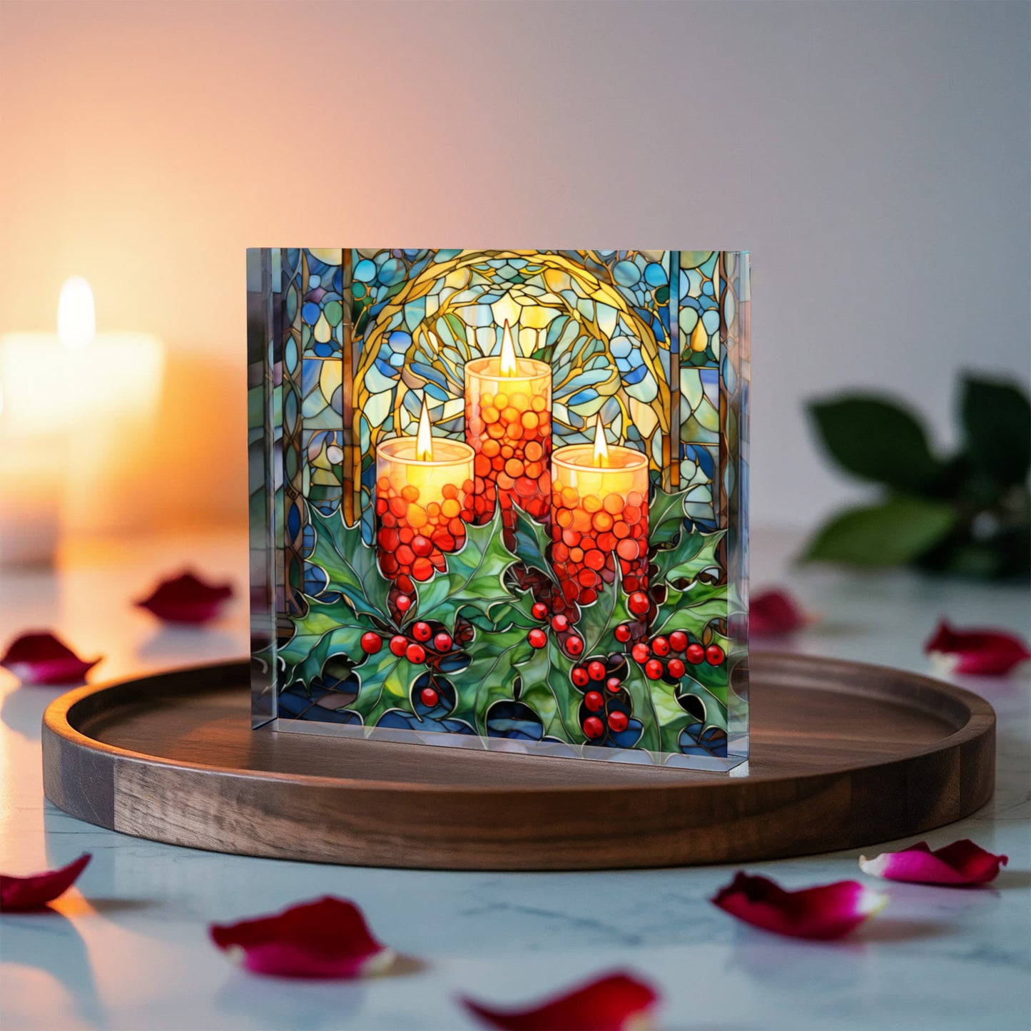Christmas Stained Glass Style Design 010 - 6" x 6" Acrylic Block