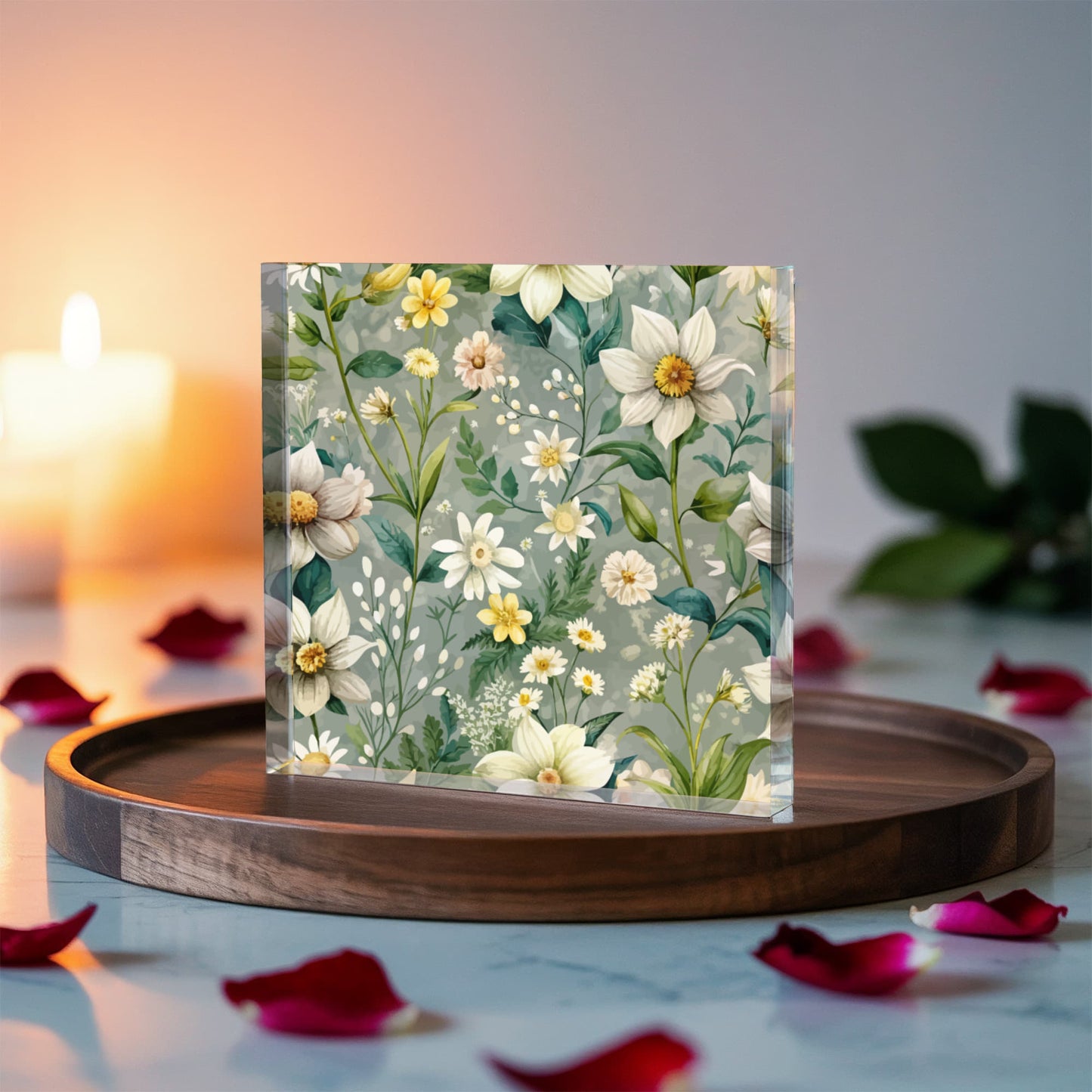 Folk Floral Pattern, Alpine Inspired 02 - 6" x 6" Acrylic Block