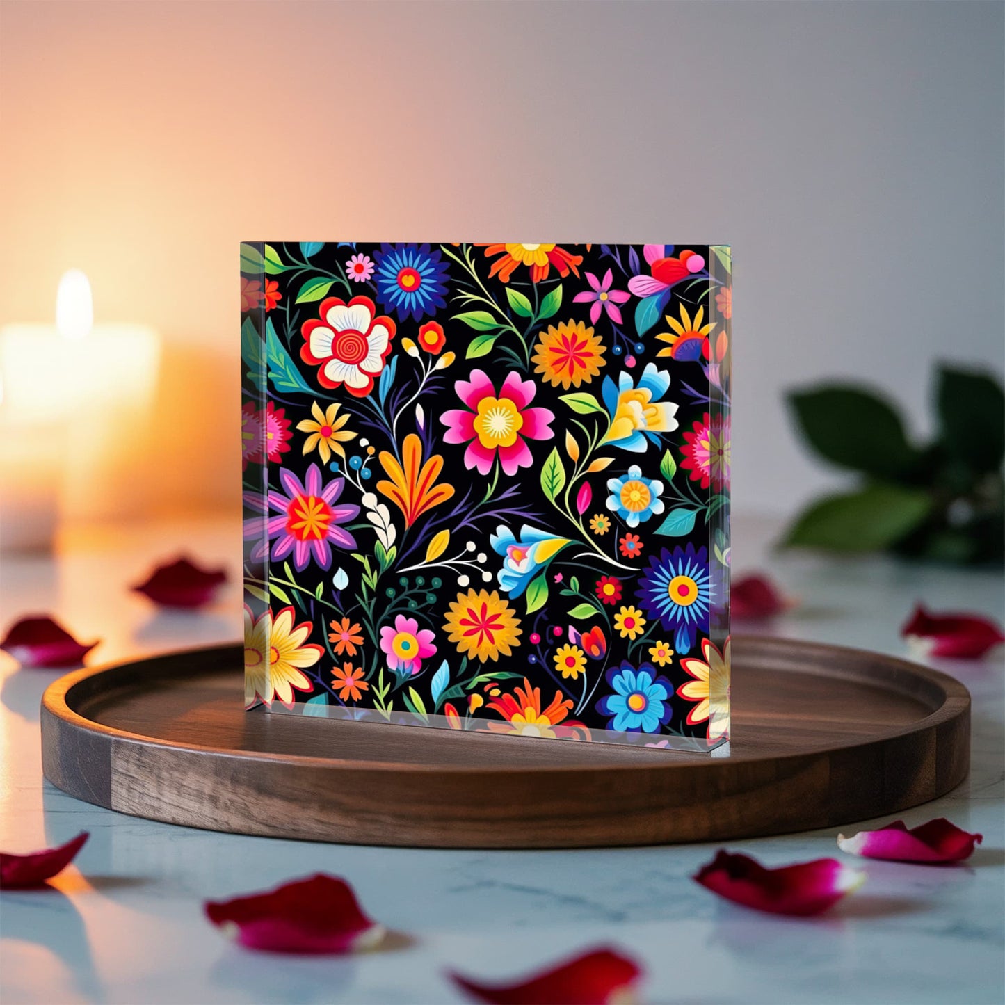 Mexican Floral Fiesta Pattern 028 - 6" x 6" Acrylic Block
